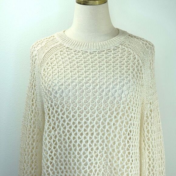 360 Sweater Sweater Open Crochet Knit Design Silk and Linen Size Small - Picture 2 of 15